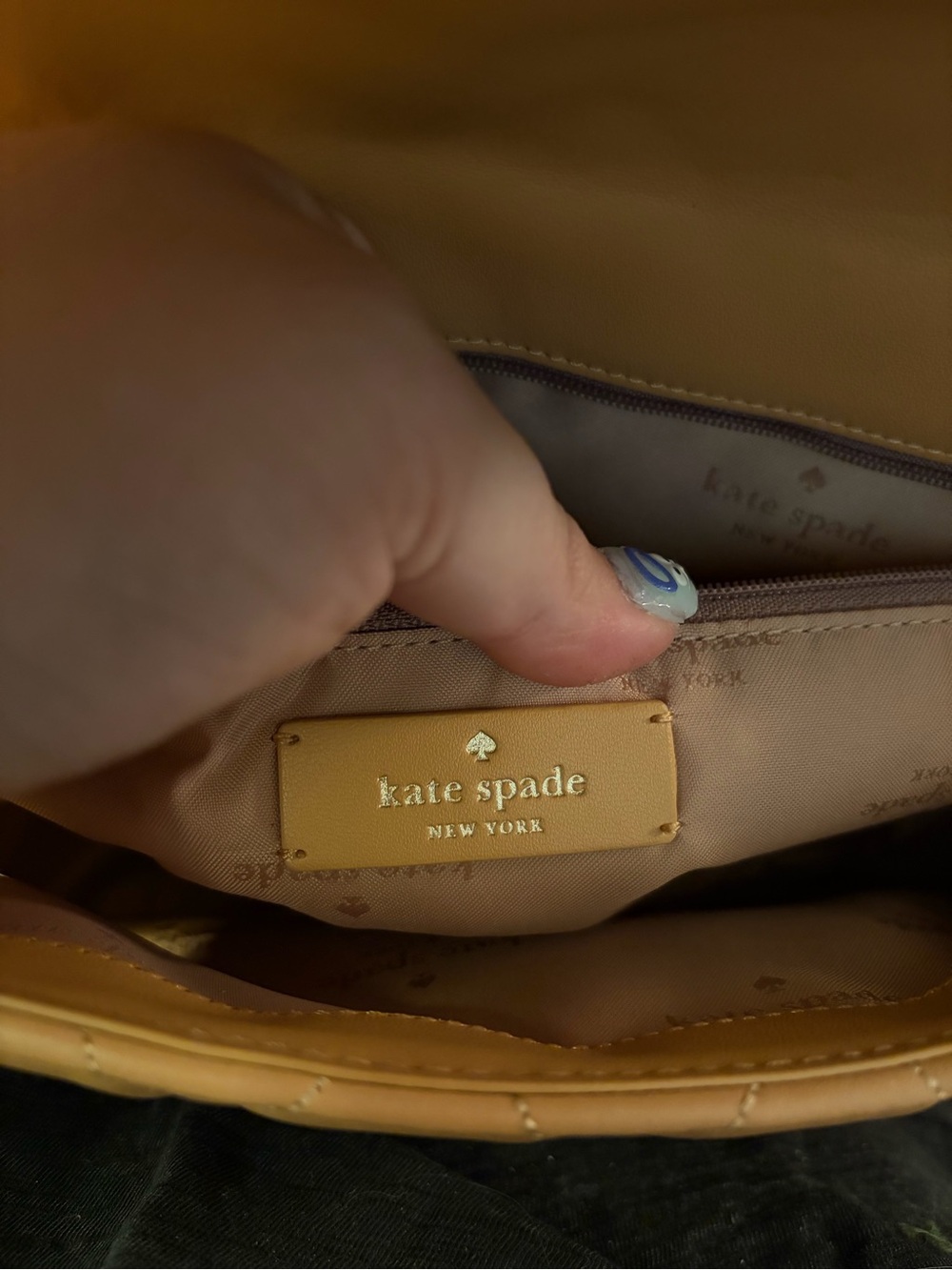 kate spade Quilted Leather Shoulder Bag in Beige Peach with Gold Hardware - Picture 10 of 10
